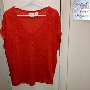 Rachel Zoe Burnt Orange Cap Sleeve Relaxed Linen V-Neck Tee XL